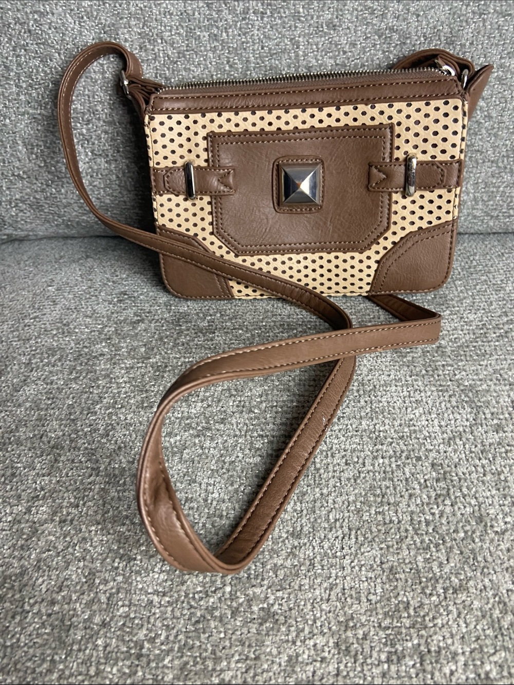 Charming Charlie Brown and Cream Perforated Crossbody Bag